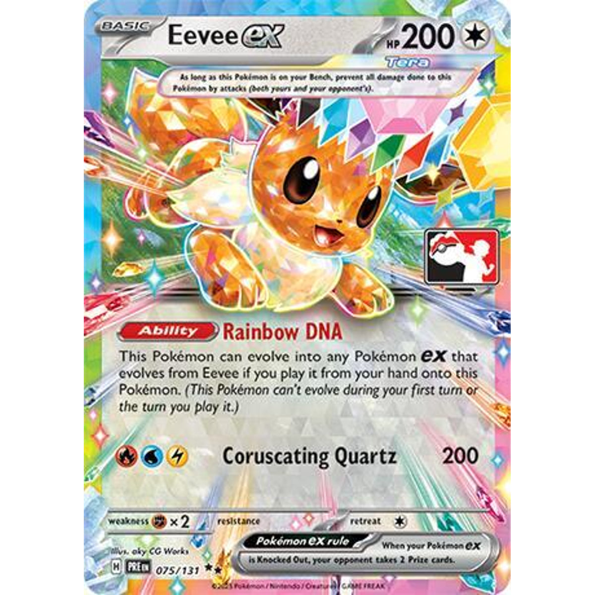 Eevee ex 075/131 Play! Pokémon stamp card from Prismatic Evolutions Prize Pack, Near Mint – Card Legends