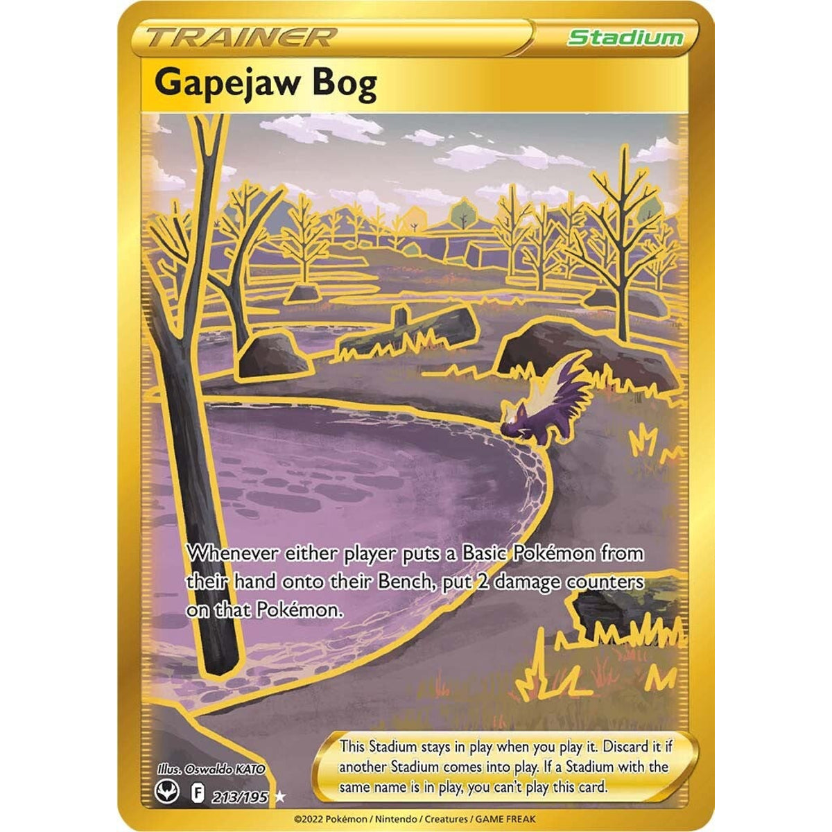 Gapejaw Bog 213/195 gold secret rare Pokémon card from Silver Tempest, Near Mint – Card Legends South Africa