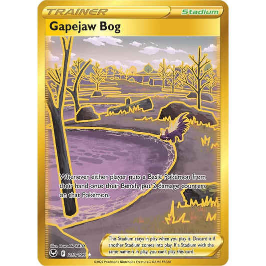Gapejaw Bog 213/195 gold secret rare Pokémon card from Silver Tempest, Near Mint – Card Legends South Africa