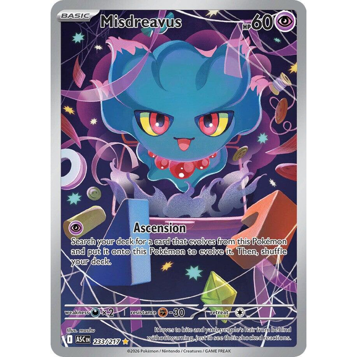 Misdreavus 233/217 Illustration Rare Pokémon card from Ascended Heroes, Near Mint – Card Legends South Africa