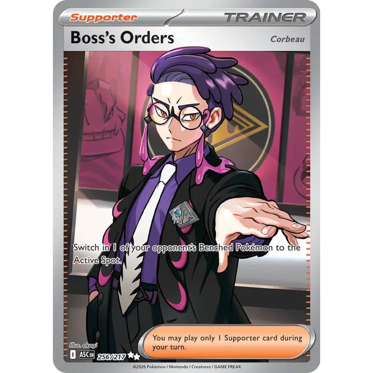 Boss's Orders (Corbeau) 256/217 full art Pokémon card from Ascended Heroes, Near Mint – Card Legends