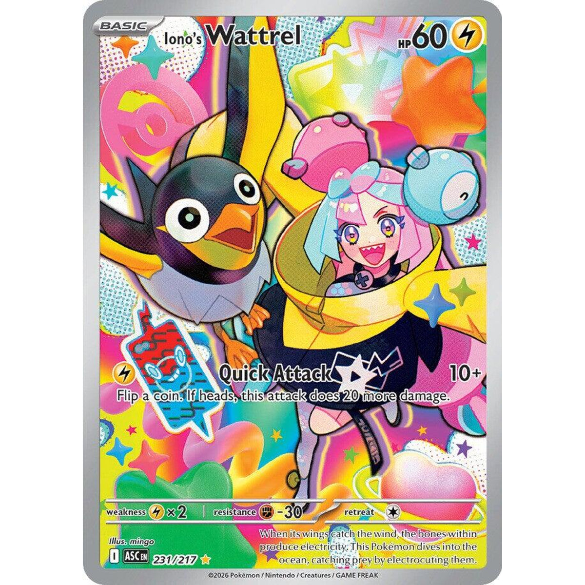Iono's Wattrel 231/217 Illustration Rare Pokémon card from Ascended Heroes, Near Mint – Card Legends