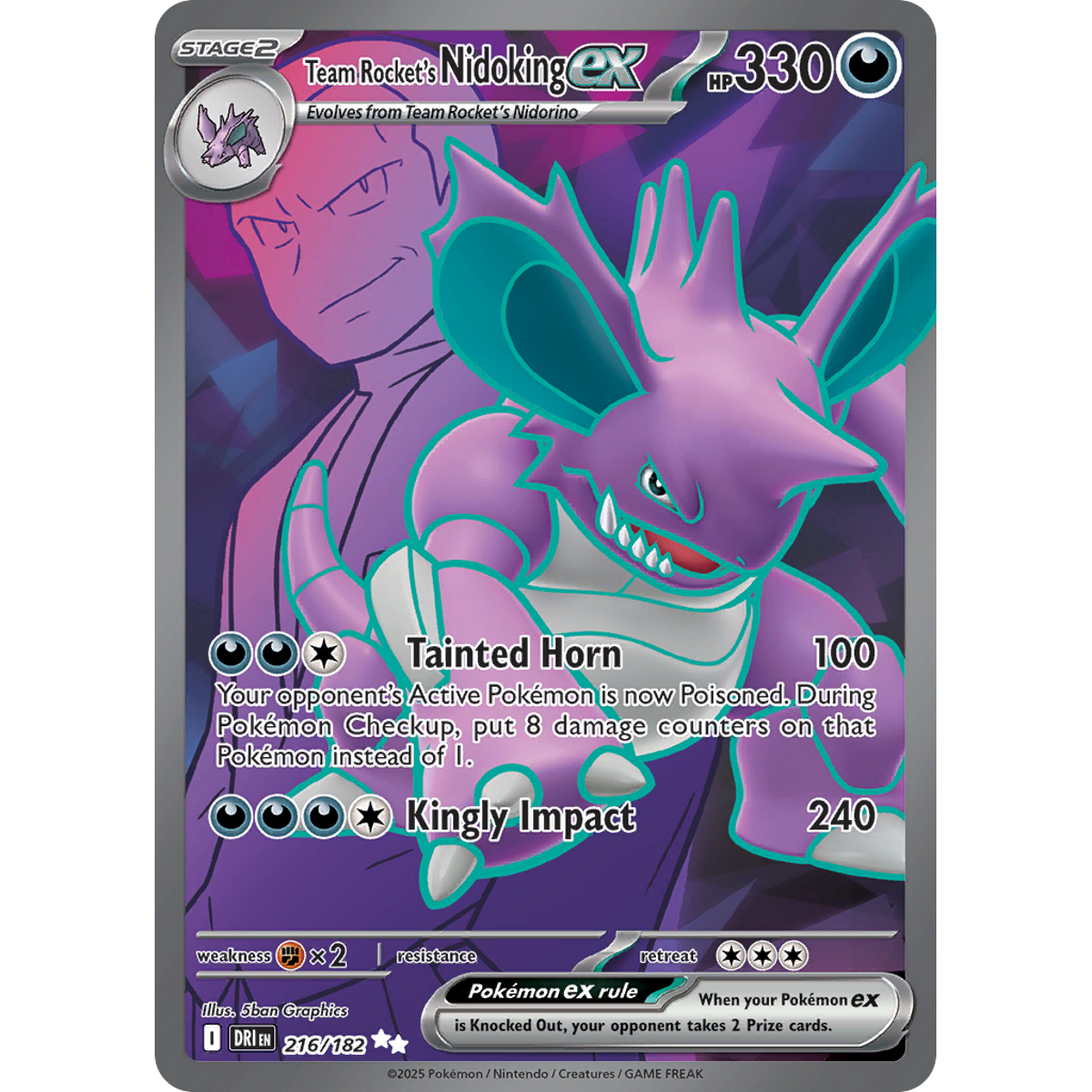Team Rocket's Nidoking ex 216/182 full art Pokémon card from Destined Rivals, Near Mint – Card Legends
