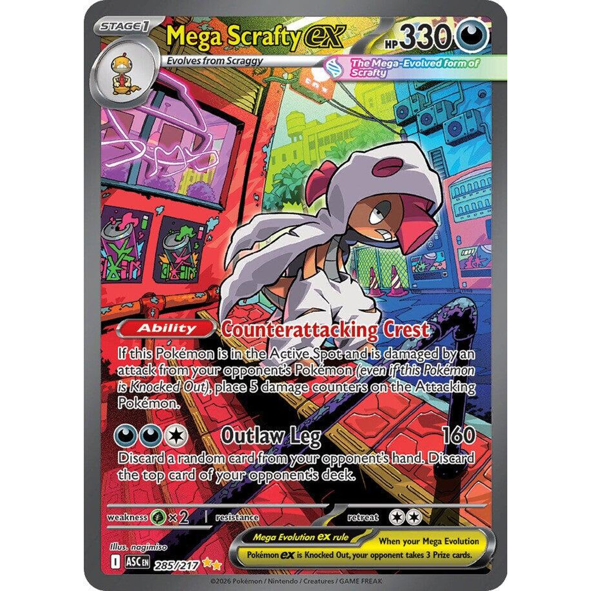 Mega Scrafty ex 285/217 Special Illustration Rare Pokémon card from Ascended Heroes, Near Mint – Card Legends