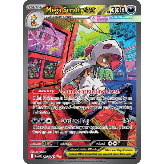 Mega Scrafty ex 285/217 Special Illustration Rare Pokémon card from Ascended Heroes, Near Mint – Card Legends